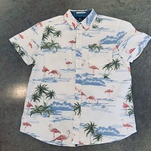 Mens Hawaiian Shirt Palm Tree Flamingos Small